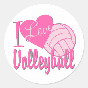 I Love Volleyball Pink Classic Round Sticker