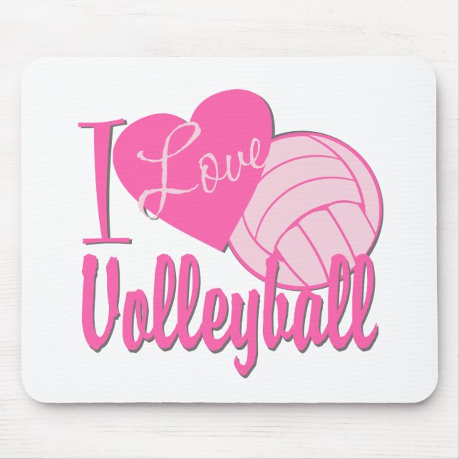 I Love Volleyball Pink Mouse Pad (Front)