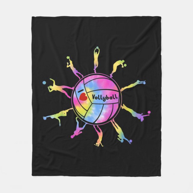 I Love Volleyball Sport Tie Dey Volleyball Fans Te Fleece Blanket (Front)