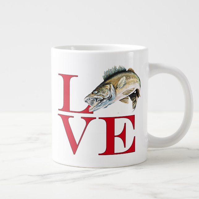 I Love Walleye Large Coffee Mug (Right)