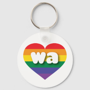 I Love Washington State Rainbow Heart Key Ring