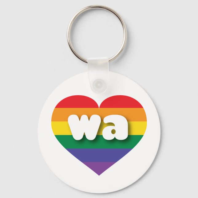 I Love Washington State Rainbow Heart Key Ring (Front)