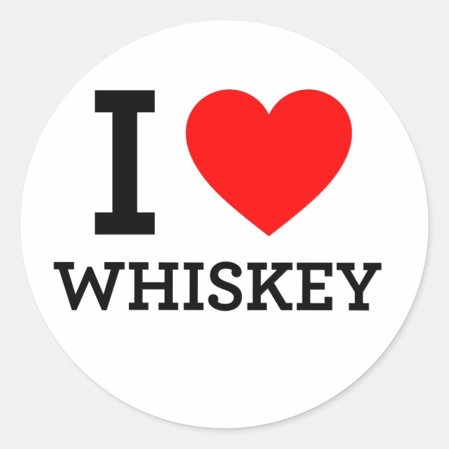 I Love Whiskey Classic Round Sticker (Front)