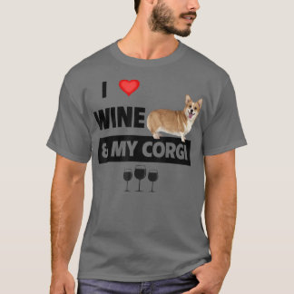 I Love Wine and My Corgi Mom Dad Dog Drinking Pet T-Shirt
