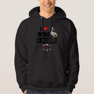 I Love Wine and Pelicans Drinking Aquatic Ocean Bi Hoodie