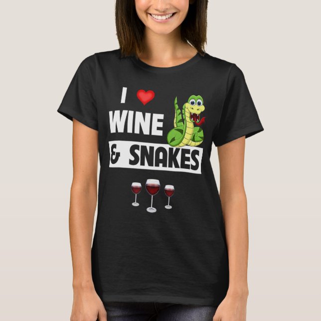 I Love Wine and Snakes Reptile Funny Drinking Glas T-Shirt (Front)