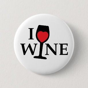 I love wine, I like wine with red heart 6 Cm Round Badge