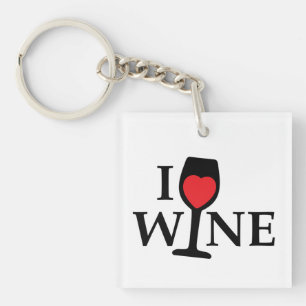 I love wine, I like wine with red heart Key Ring