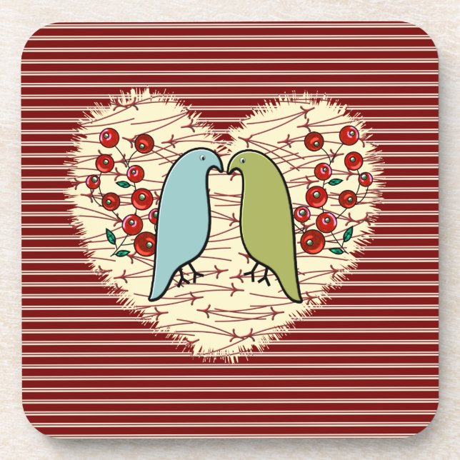 I Love Winter Birds and Berries Coaster (Front)