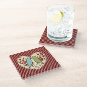 I Love Winter Birds and Berries Glass Coaster