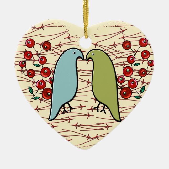 I Love Winter Birds and Berries (Personalised) Ceramic Tree Decoration (Front)