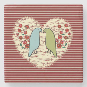 I Love Winter Birds and Berries Stone Coaster