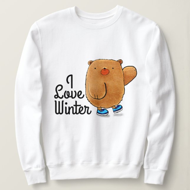 I Love Winter Cute Little Cartoon Bear sweatshirt (Design Front)