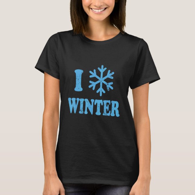 I Love Winter Snow Icicles Ice Flowers T-Shirt (Front)