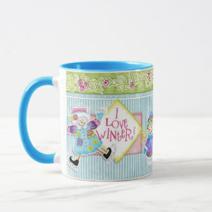 I Love Winter Snowmen Whimsical Coffee Cup