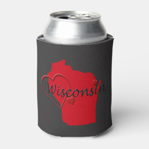 I Love Wisconsin Hearts Map Can Cooler