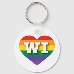 I Love Wisconsin Rainbow Heart Key Ring
