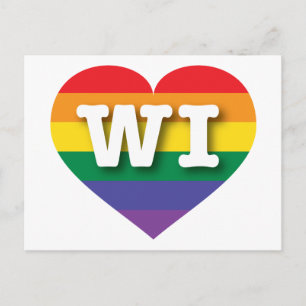 I Love Wisconsin Rainbow Heart Postcard