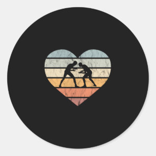 I Love Wrestling Retro Heart Classic Round Sticker