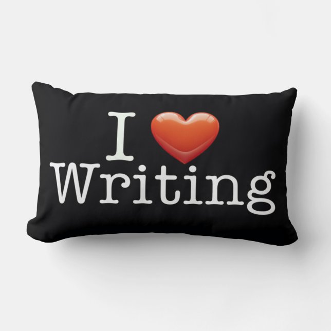 I Love Writing Black Lumbar Pillow (Front)