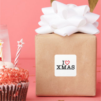I Love Xmas Candy Cane Heart Square Sticker