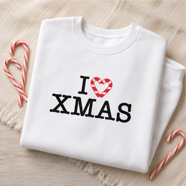 I Love Xmas Candy Cane Heart Sweatshirt (Creator Uploaded)