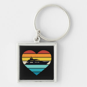 I Love Yacht Captain Ship Retro Sunset Key Ring