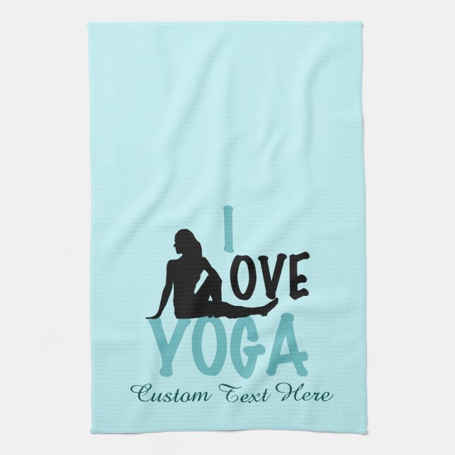 I Love Yoga Custom Teal Tea Towel (Vertical)