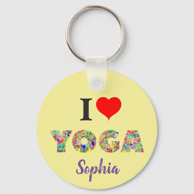 I Love Yoga | I Heart Yoga Colorful Add Name Key Ring (Front)