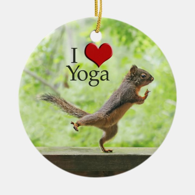 I Love Yoga Squirrel Ceramic Tree Decoration (Front)