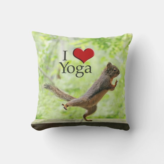I Love Yoga Squirrel Cushion (Front)