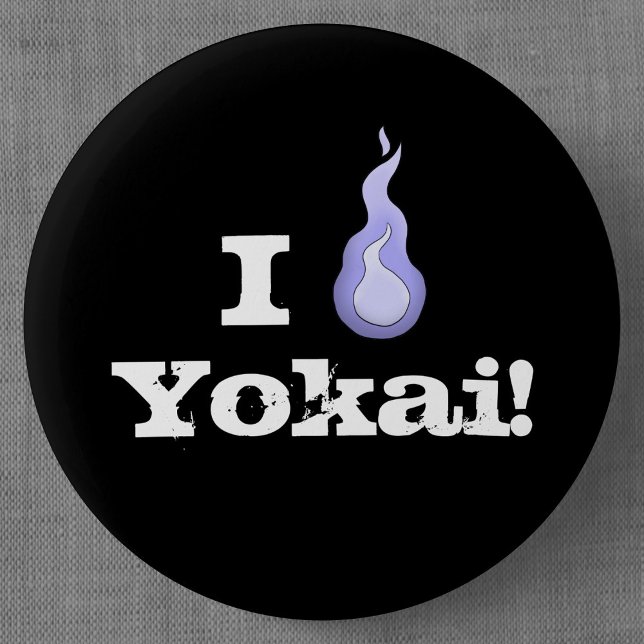 I Love Yokai! Blue Fireball Spirit 6 Cm Round Badge (I Love Yokai Can Badge- Detail View)
