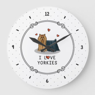I Love Yorkies (I Love Yorkshire Terriers) hearts Large Clock