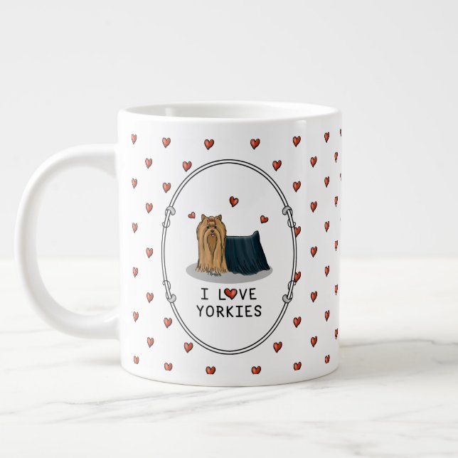 I Love Yorkies (I Love Yorkshire Terriers) hearts Large Coffee Mug (Left)