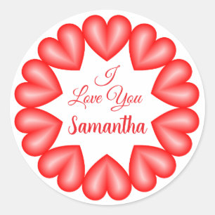 I love you 3d hearts circle frame classic round sticker