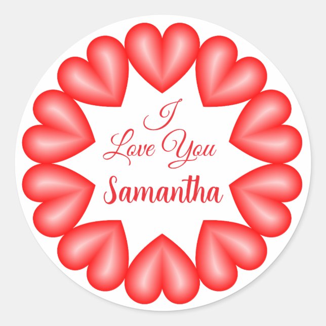 I love you 3d hearts circle frame classic round sticker (Front)