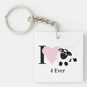 I love You 4 Ever Cute Sheep Cartoon Keychain