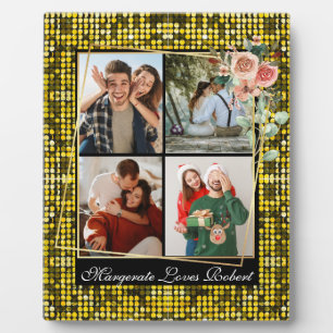 I LOVE YOU 4 Photo yellow GOLD Glitter Valentine's Plaque