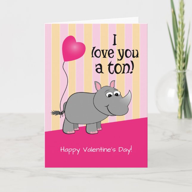 I Love You A Tonne! Rhino Valentine's Day Holiday Card (Front)
