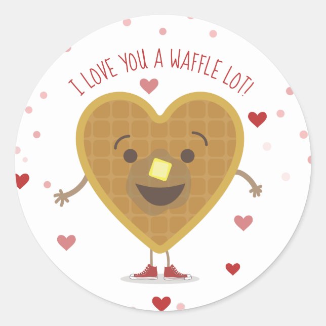 I Love You A Waffle Lot Heart Kids Valentine Classic Round Sticker (Front)