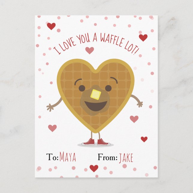 I Love You A Waffle Lot Heart Kids Valentine Postcard (Front)