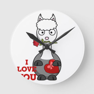 i love you alpaca round clock