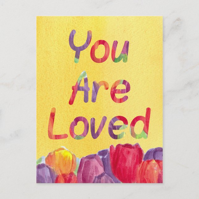 I Love You Are Loved Watercolor Tulips Postcard (Front)