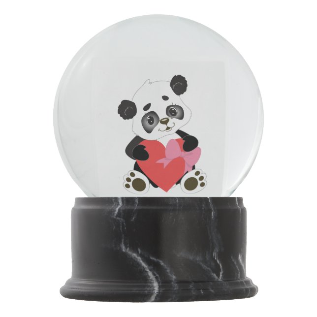 I love you baby panda bear with big red heart snow globe (Front)