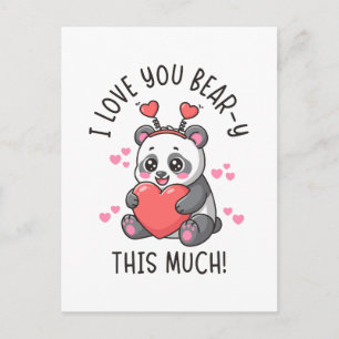 I Love You Bear-y This Much - Cute Panda Valentine Postcard