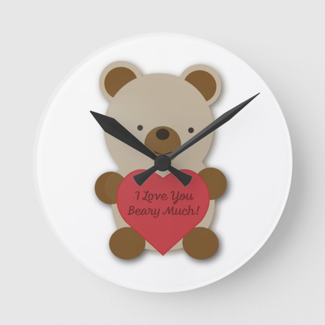 I Love You Beary Much Cute Teddy Bear Round Clock (Front)
