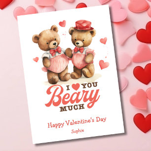 I love you beary much funny vintage Valentines Day Holiday Card