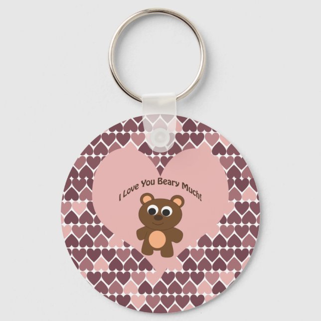I love you Beary Much! Heart Background Key Ring (Front)