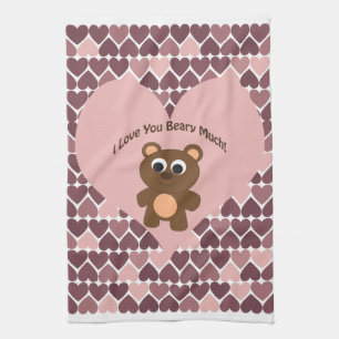 I love you Beary Much! Heart Background Tea Towel