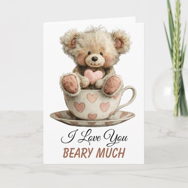 I Love You Beary Much In Cup Postcard (Front)